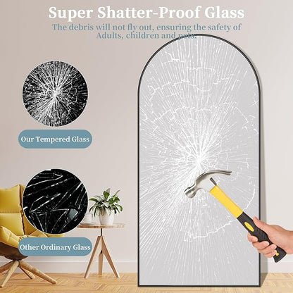 Full Length Mirror with Stand, 72"x44" Arched Full Body Mirror, Large Stand Up Aluminum Frame Floor Freestanding Hanging Leaning Mounted for Bedroom Living Room Entryway Black