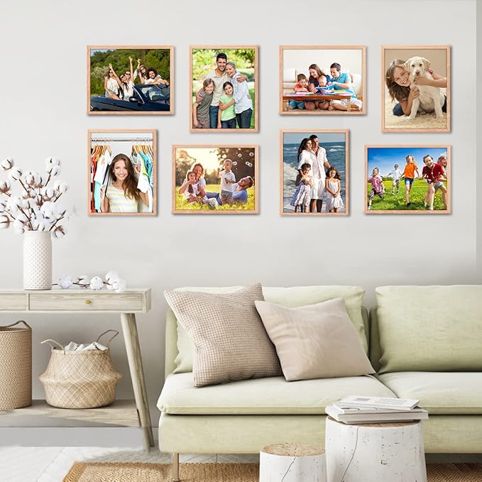 ATOBART 8x10 Set of 4 OAK Wood Picture Frame Solid Wooden Photo Frame Natural Wood Color Frames with Real Glass for Wall Mounting or Tabletop Living Room Bedroom Home Decor