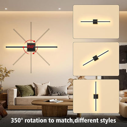 Wall Sconces Battery Operated, Wall Sconces 3000K-6000K Dimmable Rechargeable Wall Sconce with Remote Control, 350°Rotate LED Wireless Wall Lights for Living Room, Hallway, Bedroom(Black)