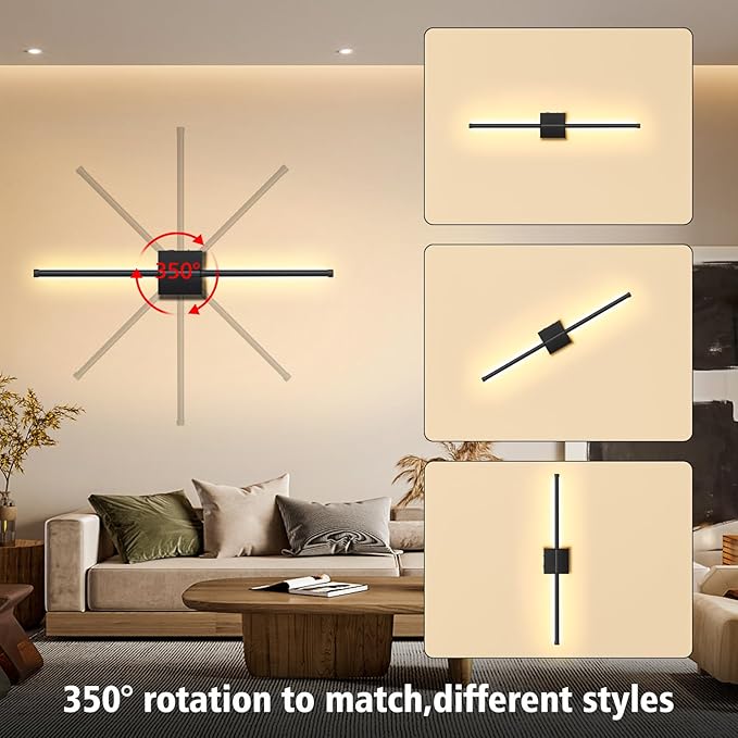 Wall Sconces Battery Operated, Wall Sconces 3000K-6000K Dimmable Rechargeable Wall Sconce with Remote Control, 350°Rotate LED Wireless Wall Lights for Living Room, Hallway, Bedroom(Black)