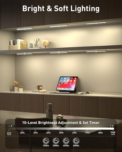SZOKLED Under Cabinet Lights, 20LED Under Cabinet Lighting Rechargeable, Remote LED Closet Lights Bar, Under Counter Lights for Kitchen Shelf Pantry Shelf Hallway Stairs, 3 Colors 6 Pack