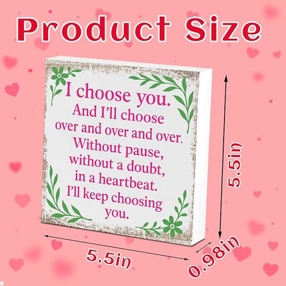 Valentines Desk Decor, Valentine's Day Home Office Table Sign for Wife Daughter from Dad Husband, Valentine Gifts Decorations for Porch Tiered Tray Shelf Party, I Choose You Over and Over