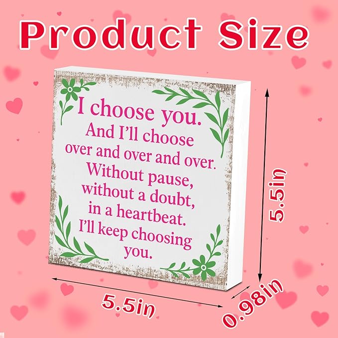 Valentines Desk Decor, Valentine's Day Home Office Table Sign for Wife Daughter from Dad Husband, Valentine Gifts Decorations for Porch Tiered Tray Shelf Party, I Choose You Over and Over
