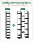 Vertical Shoe Rack, Shoe Shelves, Wood Shoe Organizer for Closet, Entryway, Shoe Tower for Small Spaces, Free Standing, Adjustable, with 2 Hooks, 10 Tier Black SR11204B
