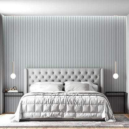 Yun-aeon Wood Slat Peel and Stick Wallpaper 17.3"x 480" Light Grey Wood Grating Stripe Contact Paper Removable Faux Wood Panels Wallpaper Self Adhesive Waterproof Vinyl Wall Paper for Bedroom Kitchen