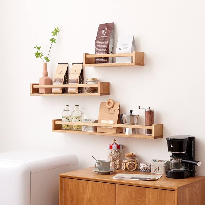 Oak Nursery Shelves, Natural Wood Nursery Floating Shelves for Wall Mounted, Wall Bookshelf for Bedroom Living Room Kitchen Spice Rack,16 Inch