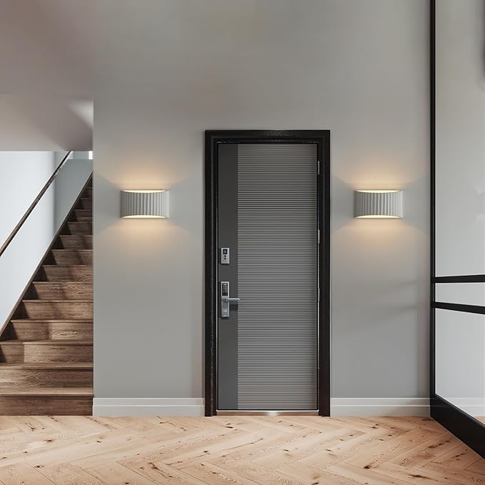 2 Pack White Modern LED Wall Sconces Wall Lighting, Gypsum 3000K Warm White Indoor Hardwired Wall Mount Light Fixtures Lamp Up and Down for Living Room Bedroom Hallway Dining Room