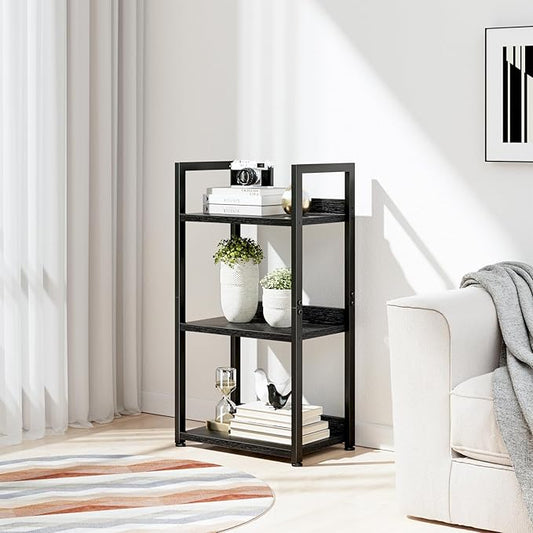 NUMENN Narrow Bookshelf, 3 Tier Bookshelves, Home Office Bookcase Shelf Storage Organizer, Free Standing Storage Shelving Unit for Bedroom, Living Room and Home Office, Black