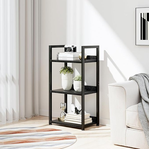 NUMENN Narrow Bookshelf, 3 Tier Bookshelves, Home Office Bookcase Shelf Storage Organizer, Free Standing Storage Shelving Unit for Bedroom, Living Room and Home Office, Black