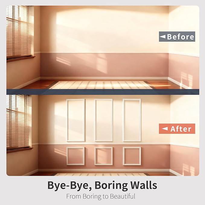 VCK Pre-Cut Wall Molding Kit, Set of 6 | 3D Ready-to-Assemble Wainscoting Panels for Accent Wall Decor | Easy Glue Installation for Living Room, Bedroom (3 Top & 3 Bottom)