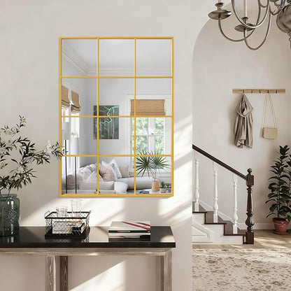 Gold Metal Mirror, Rectangle Wall Mounted Mirror Gold Modern Art Mirrors Mirrors for Living Room Bedroom Fireplace 20x28 Inch Decor