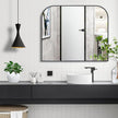 Modern Large Wall Mirror, Modern Mantel Minimalist Home Decor, Brushed Black Metal Framed Arched Mirror for Living Room, Bedroom, Fireplace, Mantle, Entryway, Bathroom, 36