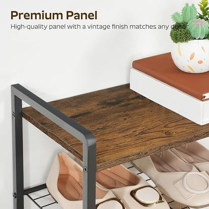 8-Tier Narrow Shoe Rack, Tall Shoe Rack for 8-16 Pairs, Slim Shoe Storage Organizer with Wooden Top, Space Saving, Metal Frame, for Entryway, Rustic Brown and Black SS608BR