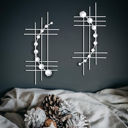 ZEXUIRU 2 Pack Silver Abstrac Wall Decor – Metal Crystal Wall Art with Sparkling Rhinestones, 16.5’’/24 Inch Wall Hanging Set for Living Room Bedroom Bathroom – Modern Bling Home Decorations