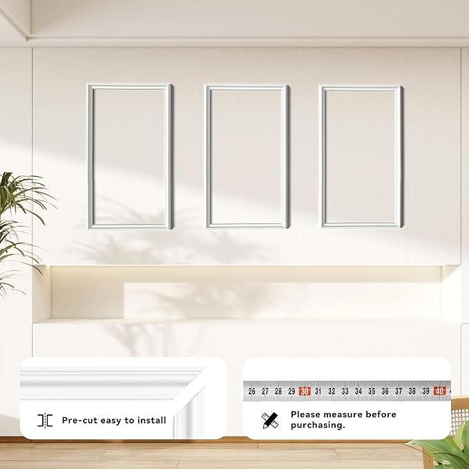 PALMPOP Peel and Stick Wall Molding Kit of 3 Frames,Premade Accent Wainscoting Panels, Ready to Molding Trim for Living Room Bedroom Corridor Home Interior Wall Panel Decor (24x16in)