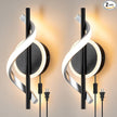 Black Plug in Wall Sconces Sets of 2, 12W Modern Spiral LED Wall Lamp, 3000K Warm White Wall Light Fixture for Stairs Living Room Bedroom Aisle Hallway