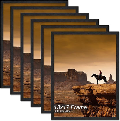 A PLUS MAX 13x17 Picture Frame Set of 6, Black Engineered Wood Frame for 13 x 17 Inch Picture Poster Photo, Light Weight 13 by 17 Frame with Wood-grain for Wall - 6 Pack/Black/13 x17