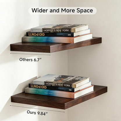 INHABIT UNION 20in Floating Shelves for Wall, Wall Mounted Shelves for Decor Storage Set of 2, Floating Shelf for Bedroom, Bathroom, Living Room and Kitchen（Dark Walnut）