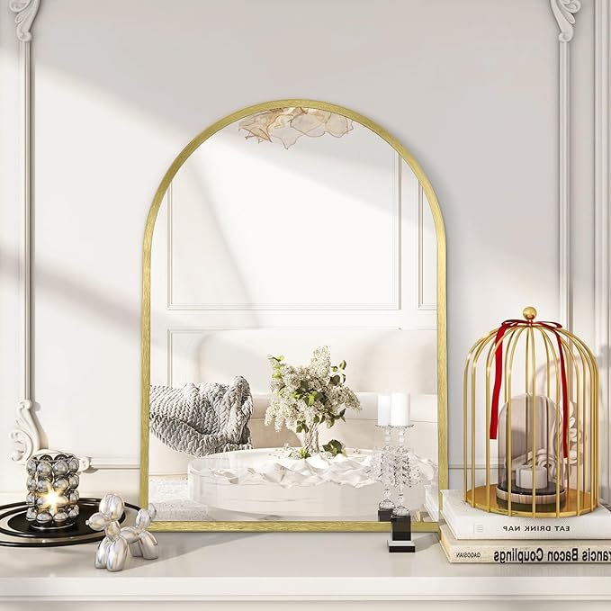 Arched Mirrors for Wall, Brushed Metal Frame Mirror, Arch Bathroom Vanity Mirror for Living Room Bedroom Mantel Hallways Home Decor Aluminum Alloy Frame 26"x18"