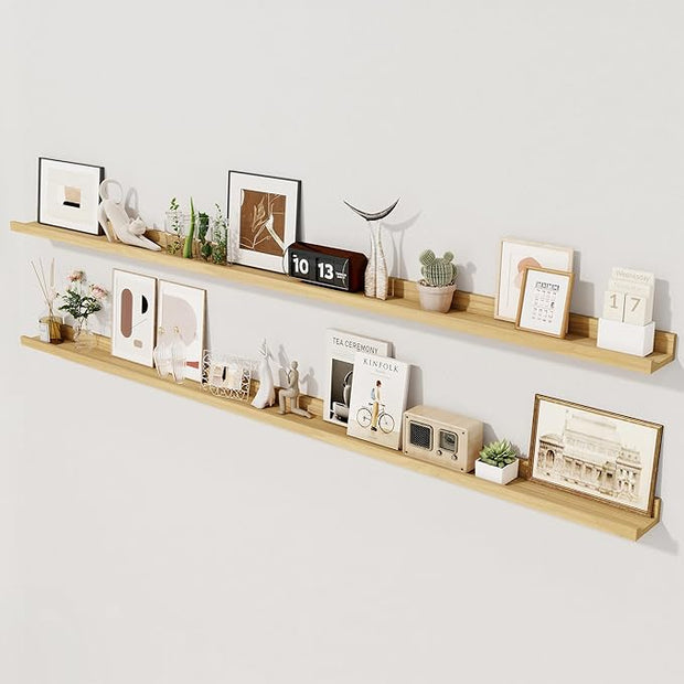 Axeman 72 Inch Floating Shelves | Picture Ledge Shelf Set of 2 | Oak Wall Shelves with Lip | Oak Picture Shelf for Wall with Ledge | Photo Ledges 72 Inch