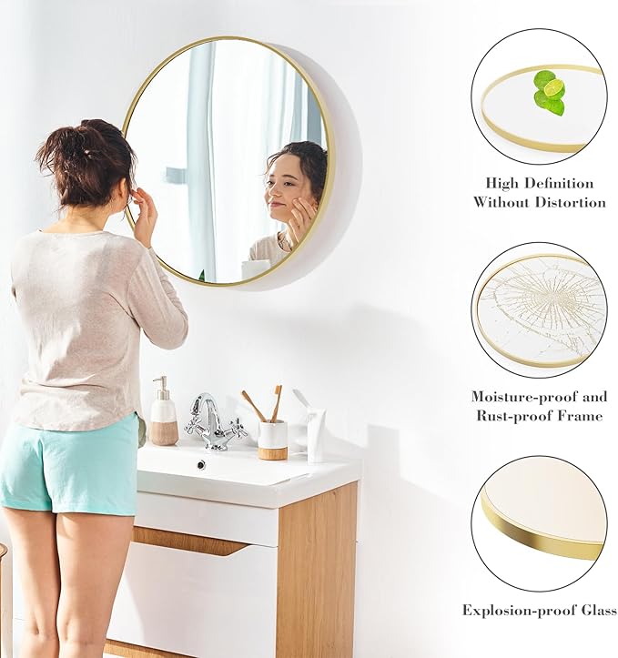 DUMOS Gold Circle Mirror for Wall 30.02 inch, Bathroom Round Mirror for Over Sink, Bathroom, Entryway, Bedroom, Vanity