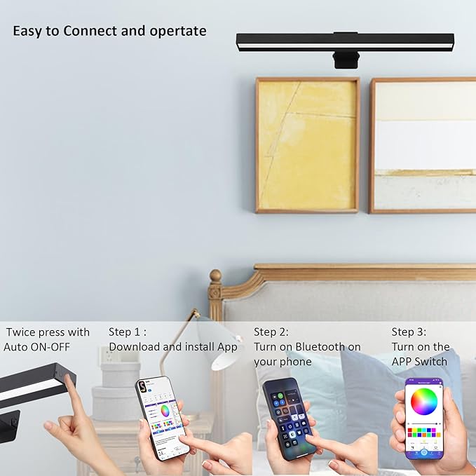 Wireless Picture Light, 16" Metal Rechargeable Painting Light Display Lamp with APP Music Sync Multi Dynamic Modes Dartboard, Timer Dimmable Artwork Light for Frame Portrait, Black