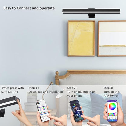 Wireless Picture Light, 16" Metal Rechargeable Painting Light Display Lamp with APP Music Sync Multi Dynamic Modes Dartboard, Timer Dimmable Artwork Light for Frame Portrait, Black