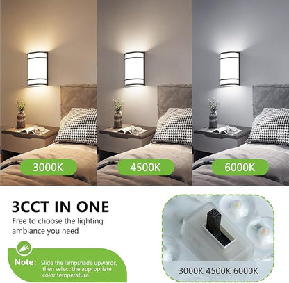 Led Wall Lights Indoor- 10 Inch Modern Wall Sconce Lighting 3000K/4500K/6000K Adjustable Led Wall Lamps for Hallway, Staircase, Corridor, Bedroom, Living Room, Kitchen (Black, 1 Pack)