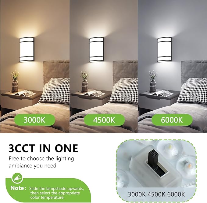 Indoor Wall Mount Light - 2 Pack 3000K/4500K/6000K Adjustable Black Modern Wall Sconce Lighting for Hallway Staircase, Corridor, Bedroom, Living Room, Kitchen(Black, 2 Pack)