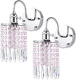 Set of 2 Crystal Battery Operated Wall Sconce, Rechargeable Battery Powered Wall Lamp with Remote Control, Modern Dimmable Wall Lights for Bedroom Bathroom(Pink, Silver Base)