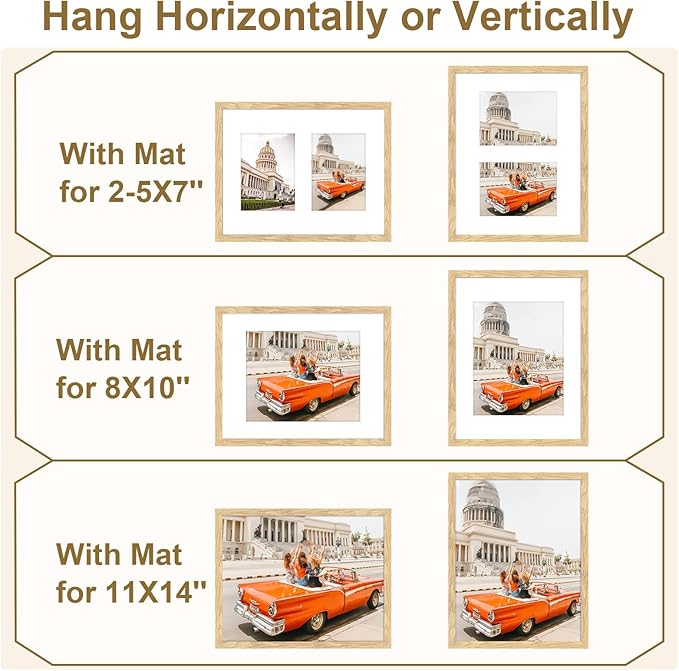 ATOBART 11x14 Picture Frame Set of 4,8x10 with Mat or 11x14 Without Mat with Perspex Glass Vertical or Horizontal Tabletop Display, Paintings, Posters, Artwork, Birthday Christmas Gift