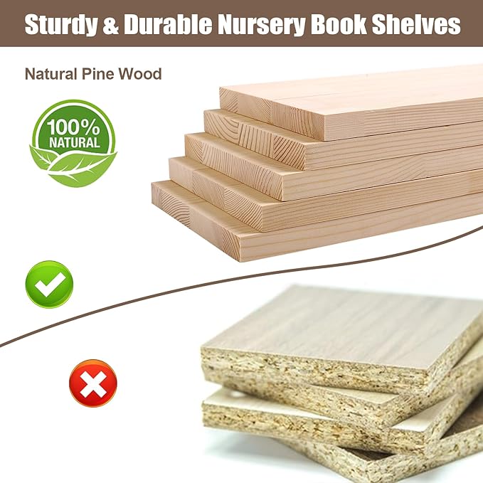 Nursery Book Shelves 24Inches-Floating Shelves for Bedroom Kids, Scalloped Shelves for Wall 2 Pack, Scalloped Shelf for Toddler Room, Baby Room, Nursery Decor, Natural, Large