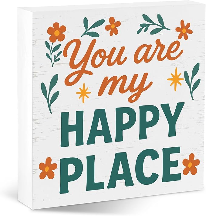 Valentines Desk Decor, Valentine's Day Home Office Table Sign for Wife Daughter from Dad Husband, Valentine Gifts Decorations for Porch Tiered Tray Shelf Party, You Are My Happy Place