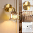 Vintage Battery Operated Wall Sconce with Amber Stripe Glass Lampshade Rechargeable Battery Powered Wall Light with Remote Control for Bedside Bedroom Bathroom, Set of 2