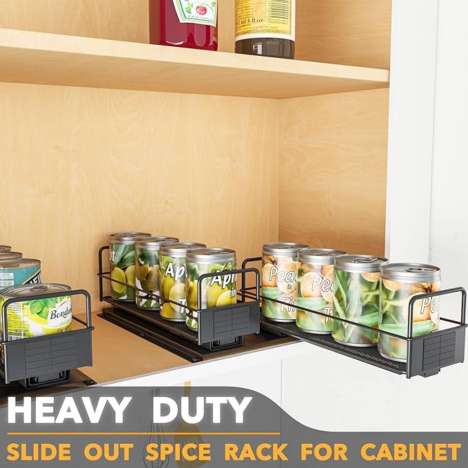 SpaceAid Pull Out Spice Rack Organizer for Cabinet, Heavy Duty Slide Out Seasoning Kitchen Organizer, Cabinet Organizer, with Labels, 7.7