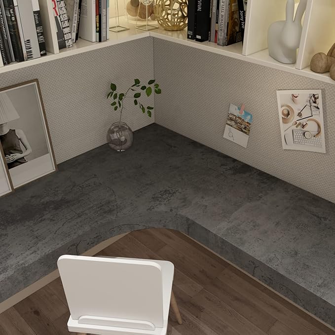 16"×197" Extra Thick Dark Blue Grey Concrete Wallpaper Peel and Stick Waterproof Gray Concrete Contact Paper Vinyl Wrap 3d Faux Adhesive Cement Tile Sticker for Kitchen Island Bedroom Gym Walls