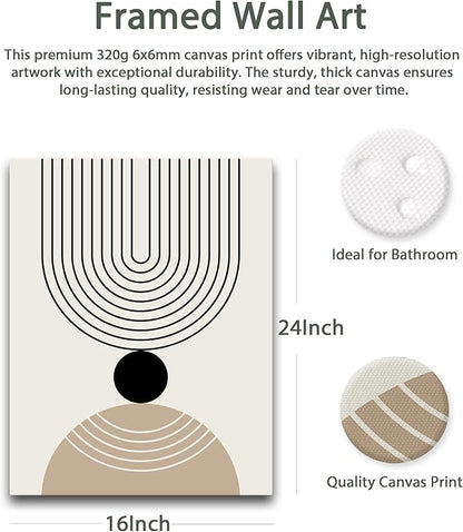 HesenDot Abstract Geometric Wall Art Set of 3, 40x60CM Minimalist Line Framed Canvas Prints, Boho Modern Beige Black Shapes Wall Decor for Living Room Bedroom Bathroom Office Home