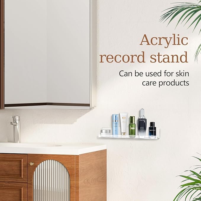 6 Pack 12Inch Vinyl Wall Mount Shelves, Crystal-Clear Acrylic Floating Wall Shelves, Vinyl Holder, Record Storage, Wall Display, Magazine Holder, Album Display