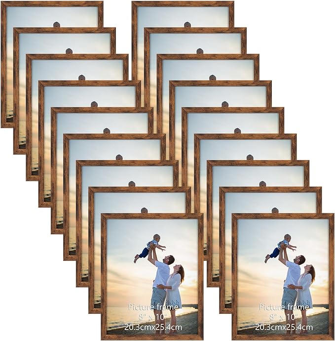 Hoikwo 18 Packs 8x10 Rustic Brown Multi Plastic Picture Frames Set with Plastic Cover for Family Photos, Artwork, Light Weight Bulk 8 by 10 Frames Pack for Wall Hanging and Table
