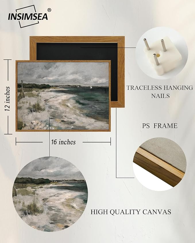 InSimSea Framed Canvas Wall Art Vintage Decor, Coastal Wall Art Living Room, Storm Clouds Pictures, Traditional Scenic Pictures for Bedroom Bathroom Farmhouse Office Decor, 12