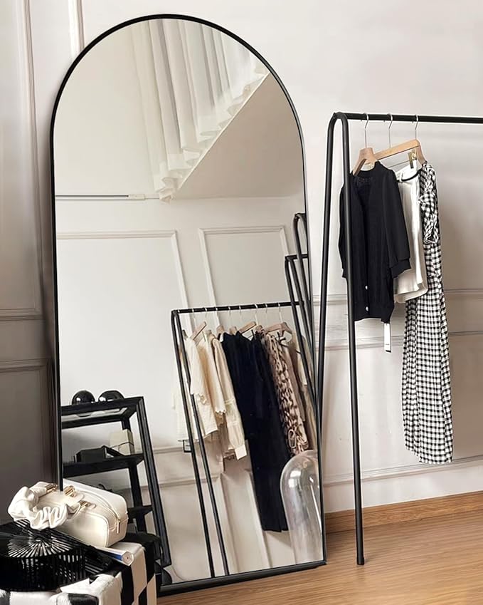 Arched Full Length Mirror, Floor Mirror with Stand, 90"x46" Large, Oversize Mirror, Black