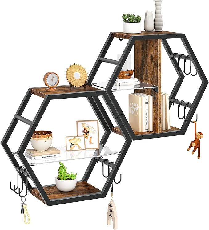 Hexagon Floating Shelves Set of 2, 18.9