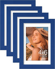 Vittanly 4x6 Picture Frames Set of 4, Display Pictures 3.5x5 with Mat or 4x6 without Mat, Small Photo Frames for Wall or Tabletop Display, Engineered Wood with Shatter Resistant Plexiglass, Royal Blue