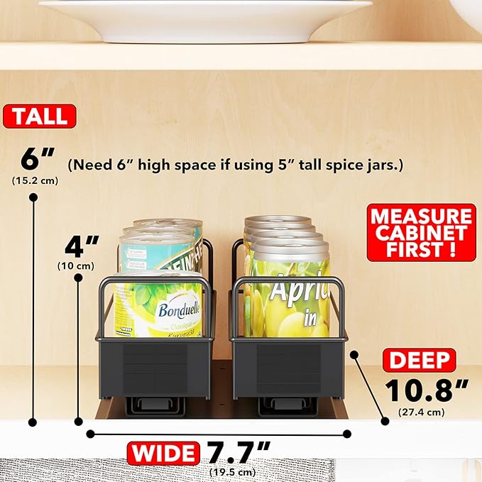 SpaceAid Pull Out Spice Rack Organizer for Cabinet, Heavy Duty Slide Out Seasoning Kitchen Organizer, Cabinet Organizer, with Labels, 7.7