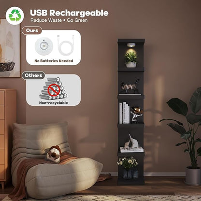 6-Tier Wall Shelf Unit with USB Rechargeable Led Light (Remote Controlled),Versatile Floating Display Shelves,Lack Style Wall Shelves for Bedroom,Living Room,Office Decor,Vanity-Black