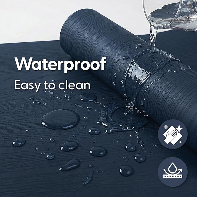 Peel and Stick Navy Blue Wood Contact Paper 17.3" x 118" Thick Waterproof Vinyl Wallpaper Roll Self Adhesive Modern Matte Wood Grain Decor Removable Film for Kitchen Countertops Cabinets