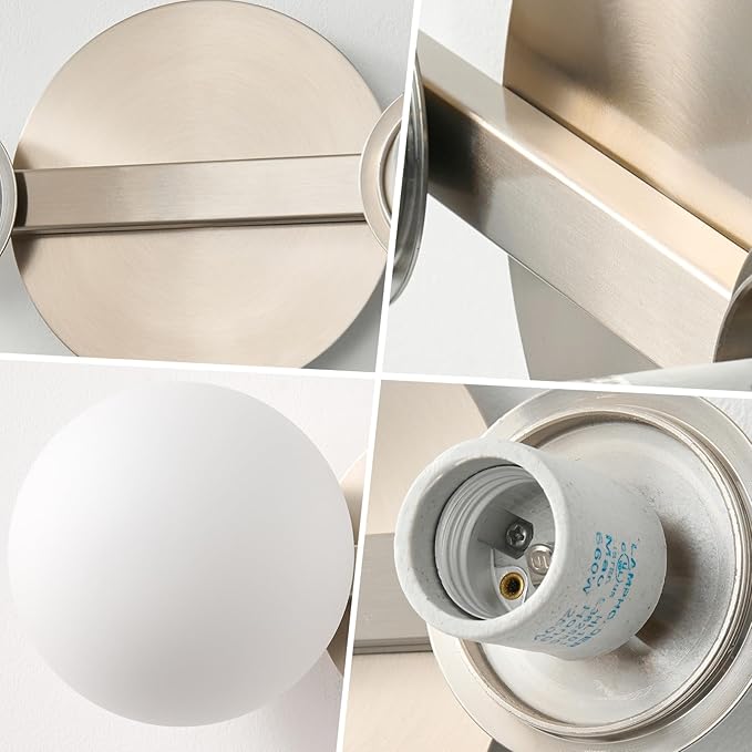 Globe Bathroom Vanity Light Fixtures: Nickel Wall Scones With 2 Milk Glass Shade - Modern Makeup Lighting Fixture over Mirror - Brass Ball Powder Room Vanities Lights for Hallway Bedroom Bulb Excluded