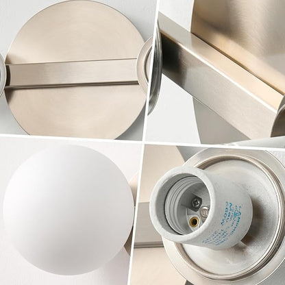 Globe Bathroom Vanity Light Fixtures: Nickel Wall Scones With 2 Milk Glass Shade - Modern Makeup Lighting Fixture over Mirror - Brass Ball Powder Room Vanities Lights for Hallway Bedroom Bulb Excluded