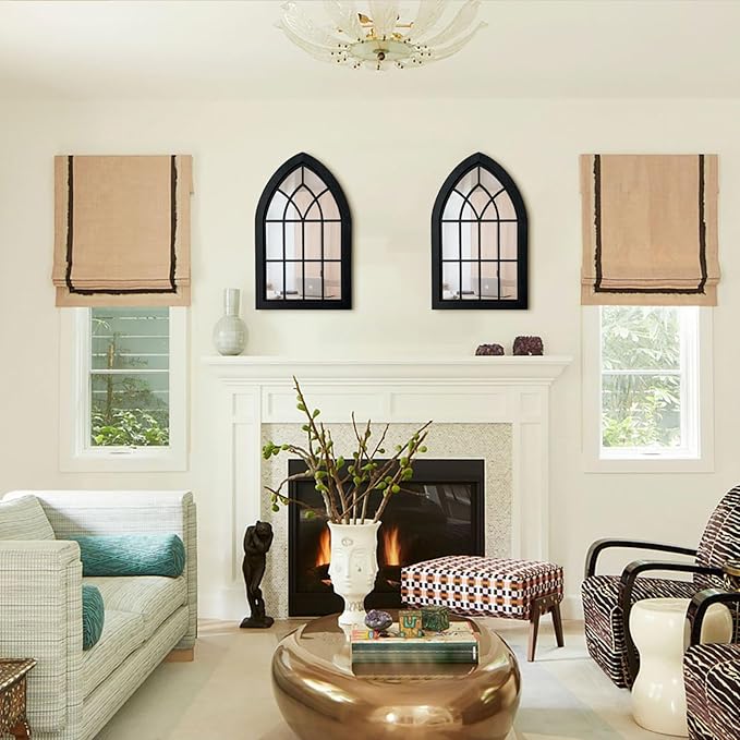 ZEXUIRU 2PCS Arched Window Wall Mirror,Rustic Farmhouse Accent Mirror, Wood Framed Entry Mirror for Living Room,Bathroom,Bedroom,Kitchen,15.5 * 9.8 Inch
