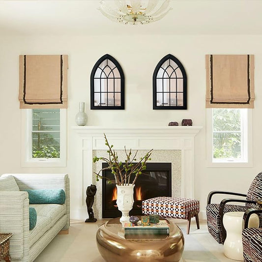 ZEXUIRU 2PCS Arched Window Wall Mirror,Rustic Farmhouse Accent Mirror, Wood Framed Entry Mirror for Living Room,Bathroom,Bedroom,Kitchen,15.5 * 9.8 Inch